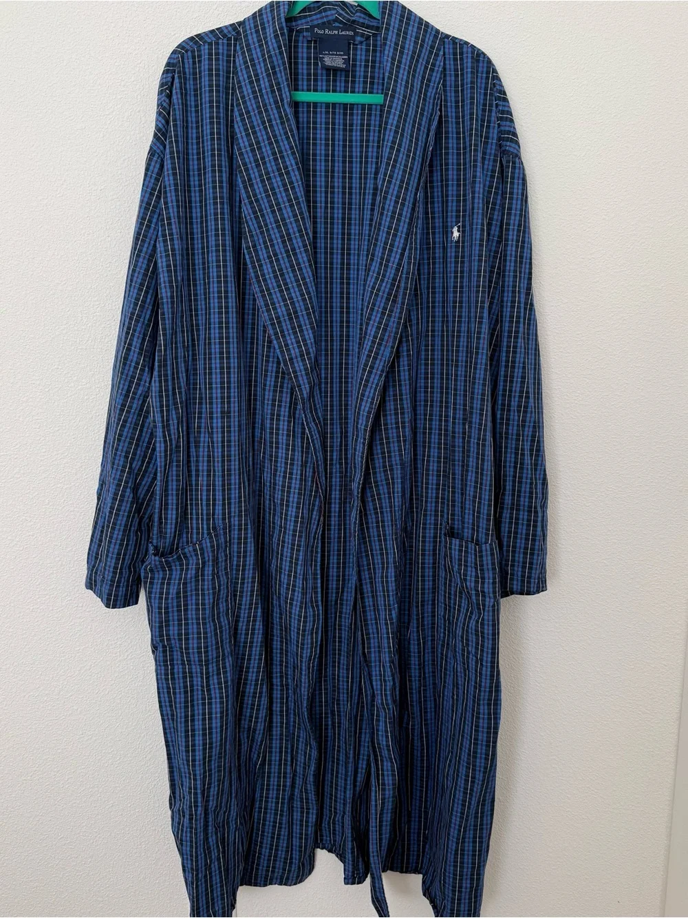 Polo Ralph Lauren Men's Classic Plaid Woven Cotton Robe L/XL Blue Lightweight